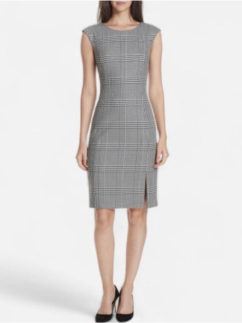 Boss Hugo Boss Black & White Glen Plaid Sleeveless Sheath Dress Size 12 career